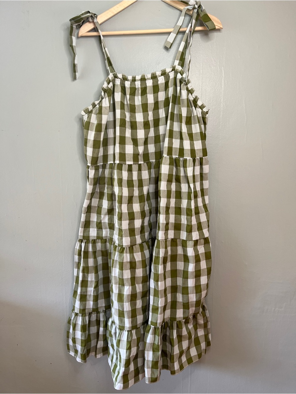 SHEIN Green and White Gingham Tie-Strap Sundress